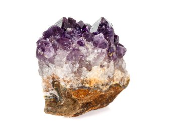 Ametist Crystal Druse makro mineral beyaz arka plan üzerinde Kapat