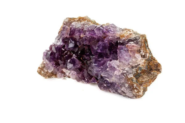 Mineral Makro Druse Kristal Amethyst Pada Latar Belakang Putih Menutup — Stok Foto