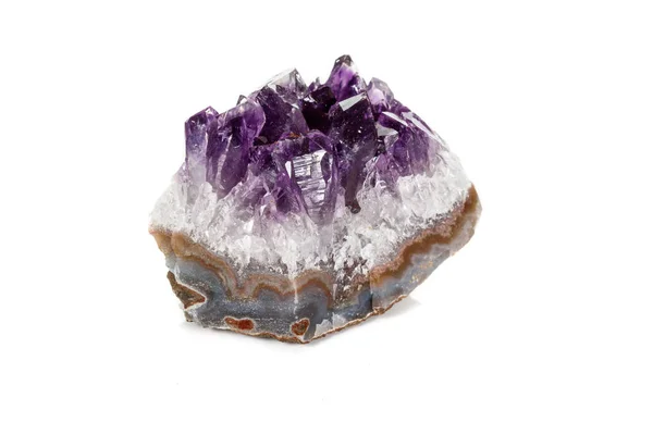 Amethyst Crystal Druse Makro Mineral Vit Bakgrund Närbild — Stockfoto