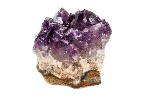 Amethyst Crystal Druse Mineralne Makro Białym Tle Bliska — Zdjęcie stockowe
