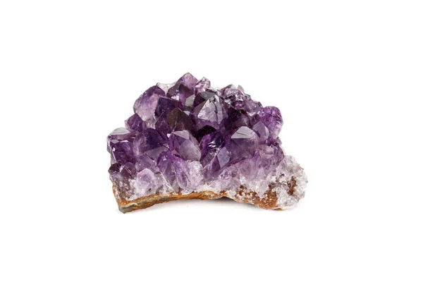 Amethyst Crystal Druse Mineralne Makro Białym Tle Bliska — Zdjęcie stockowe