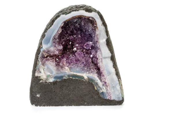 Amethyst Crystal Druse Makro Ásványi Fehér Háttér Közelről — Stock Fotó