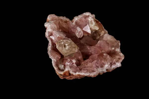 Macro mineral stone Pink Amethyst on a black background — Stock Photo, Image