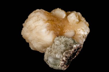 Makro mineral taş Stilbite Apophyllite üzerinde siyah bir adam