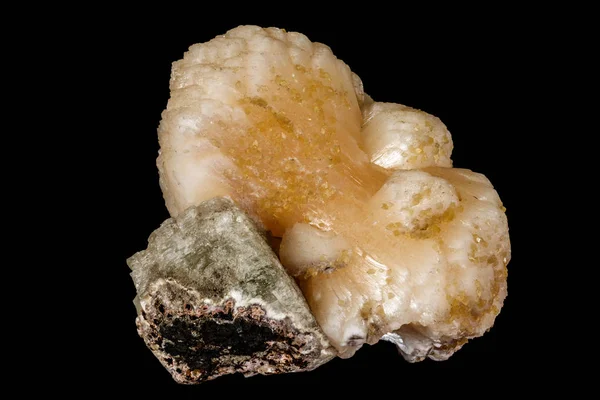 Makro mineral taş Stilbite Apophyllite üzerinde siyah bir adam