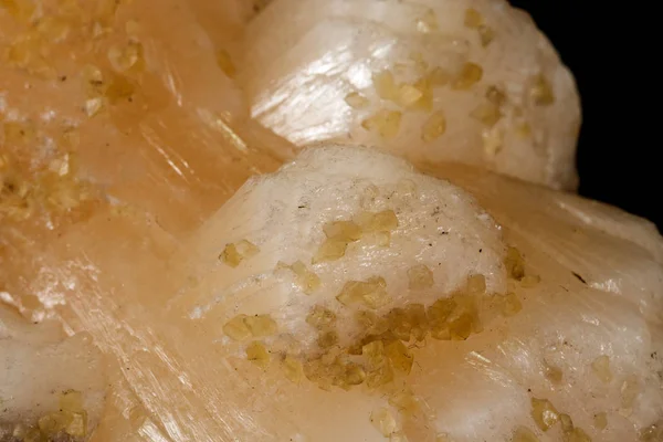 Macro mineral stone Stilbite on Apophyllite on a black backgroun — Stock Photo, Image