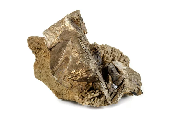 Makro mineral pirit taşı arka plan beyaz — Stok fotoğraf