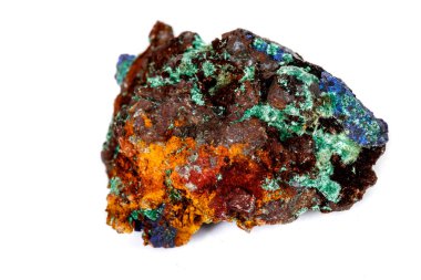 Makro mineral taş malakit ve Azurit beyaz backgrou karşı