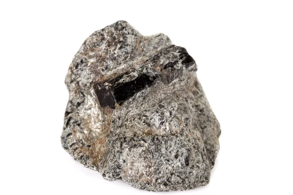 Macromineral pedra schorl, turmalina preta sobre fundo branco — Fotografia de Stock