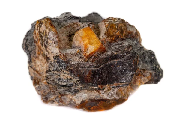 Makro av mineral sten Columbite, Beryl, fältspat på en vit — Stockfoto