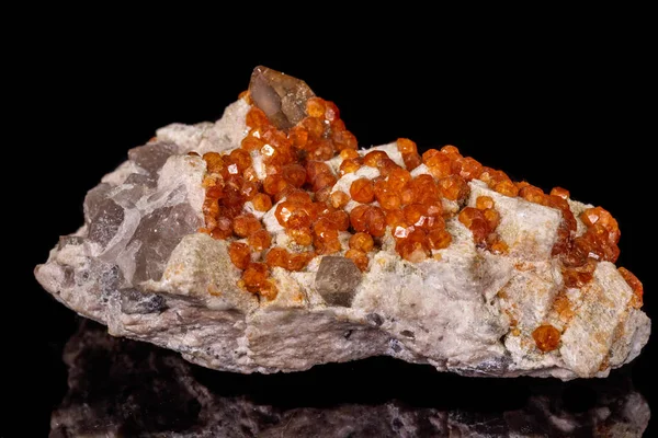 Macro minerale steen Grossulaar, Garnet, epidoot op een zwarte backgr — Stockfoto