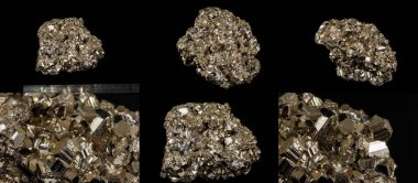 Makro mineral pirit taşı siyah arka plan