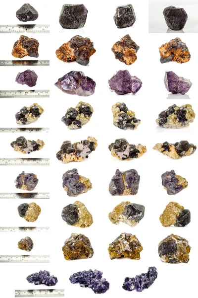 Kamienia minerałów fluorytu makro na białym tle — Zdjęcie stockowe