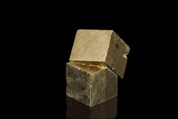 Macro mineral stone Pyrite on a black background — Stock Photo, Image