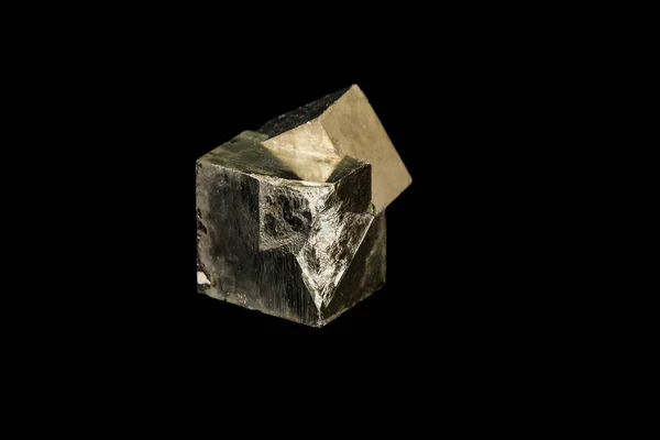 Macro mineral stone Pyrite on a black background — Stock Photo, Image