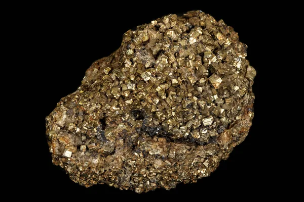 Pierre minérale Macro Pyrite sur fond noir — Photo