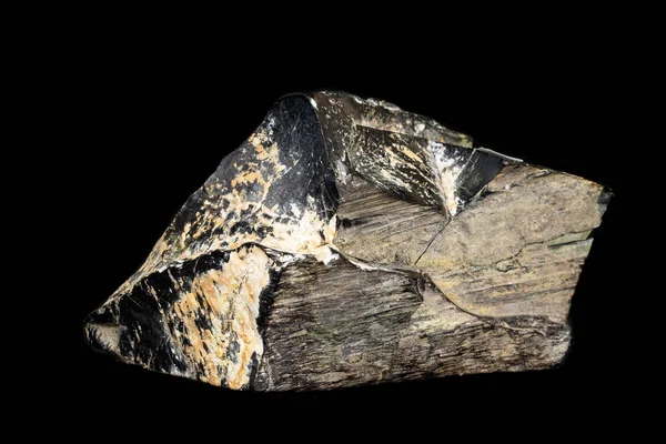 Makró kő ásványi jet lignit, a fekete háttér — Stock Fotó