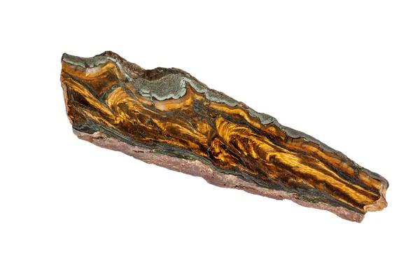 Makrostein Tigerauge Mineral im Fels auf schwarzem Hintergrund — Stockfoto