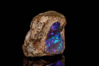 Macro stone Opal mineral in rock on a black background close up clipart