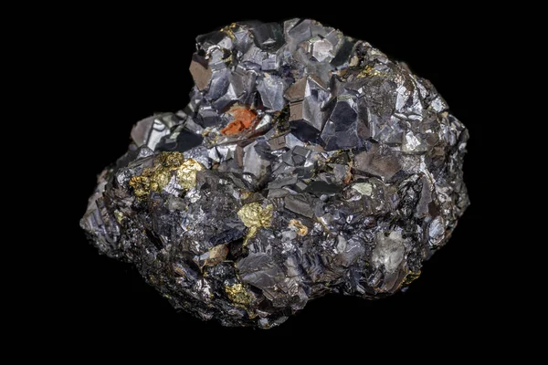 Macro pedra mineral Galena em um fundo preto — Fotografia de Stock