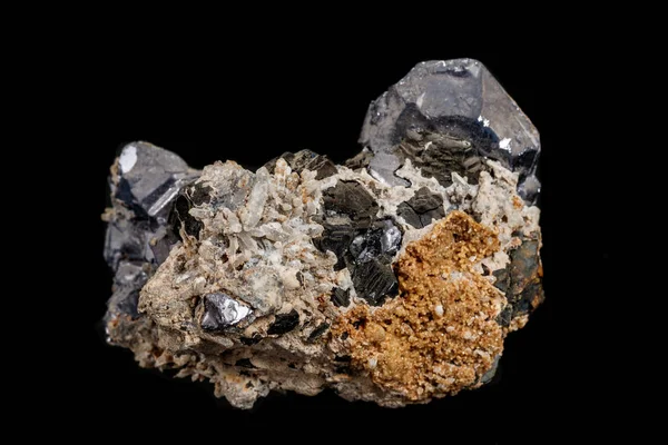Макрос камінь мінеральної Galena на чорному тлі — стокове фото