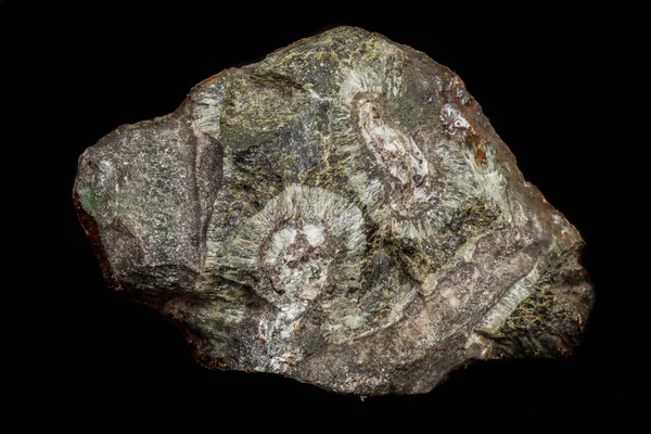 Макро Діопсайдський мінеральний камінь на чорному тлі — стокове фото