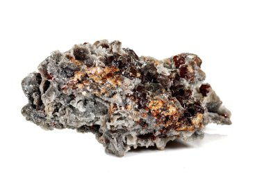 Beyaz arka planda makro taş mineral Sphalerite
