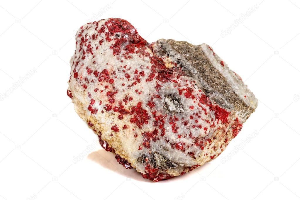 Macro stone mineral Cinnabar on a white background