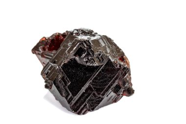 Macro stone Garnet mineral in rock on a white background  clipart