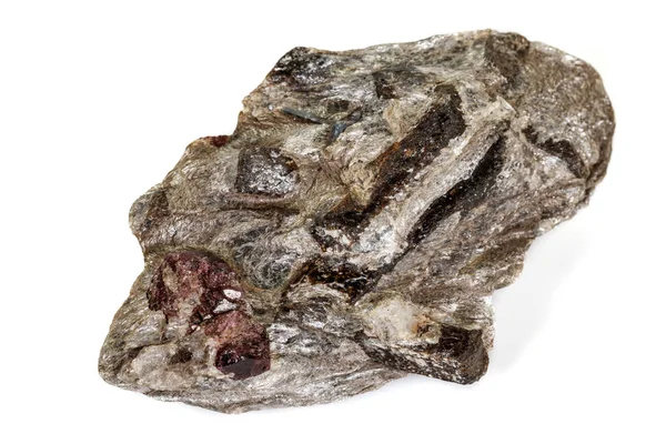 Beyaz bir arka planda rock makro taş Garnet mineral — Stok fotoğraf