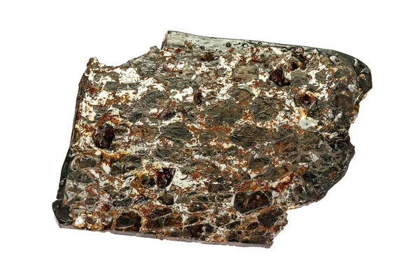 Μακρολιθόπετρα ορυκτό μετεωρίτη τετκτίτης σε λευκό φόντο — Φωτογραφία Αρχείου