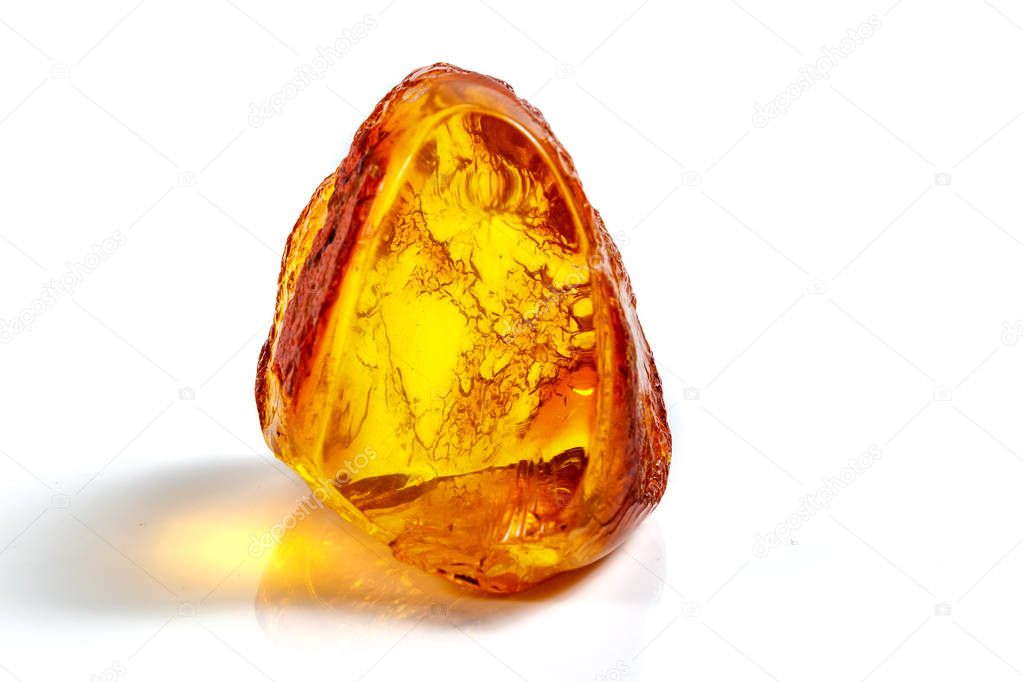 Macro stone mineral amber with insects, flies and beetles on a w