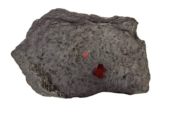 Macro pietra minerale Granato in roccia su sfondo bianco — Foto Stock