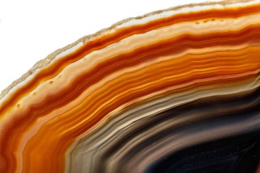 Beyaz arka planda makro taş Akik minerali