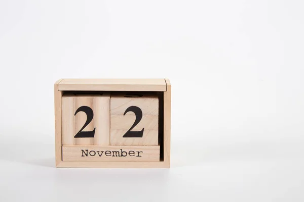 Holzkalender 22. November auf weißem Hintergrund — Stockfoto