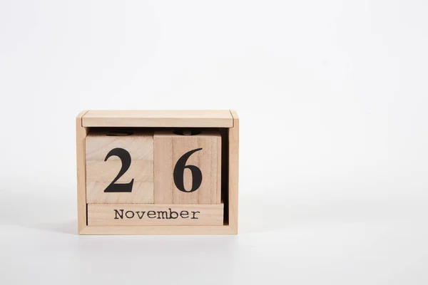 Holzkalender 26. November auf weißem Hintergrund — Stockfoto