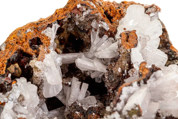 Macro mineral stone crystals Hemimorphite rock on a white backgr
