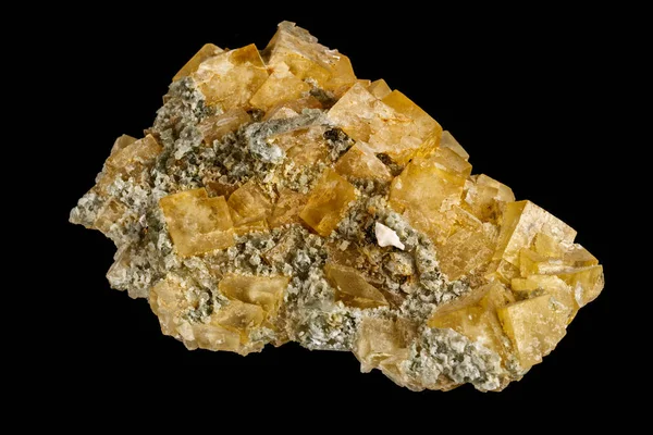 Makrostein Fluorit Mineral auf schwarzem Hintergrund — Stockfoto