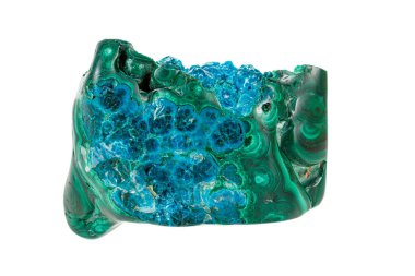 Makro bir mineral taş chrysocolla Malachite beyaz bir arka plan müziği