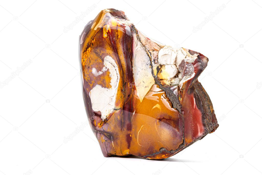 Macro stone mineral Mookaite Jasper on a white background