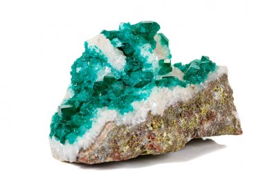 Macro mineral stone Dioptase silicate copper on a white backgrou clipart