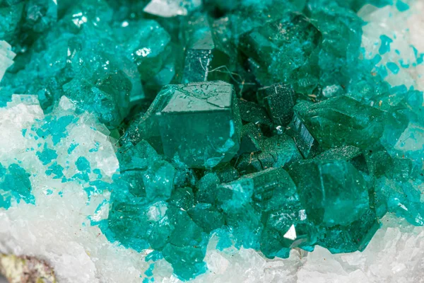 Makro kamień mineralny dioptase krzemian miedzi na białym rynek — Zdjęcie stockowe