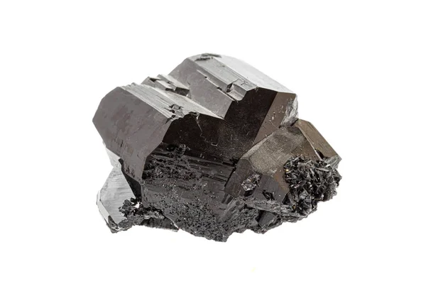 Pedra macro turmalina mineral preta Scherl sobre fundo branco — Fotografia de Stock