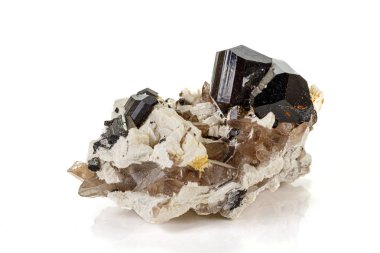 Beyaz arka plan üzerinde makro turmalin mineral taş