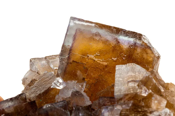 Beyaz arka planda makro taş mineral florit — Stok fotoğraf