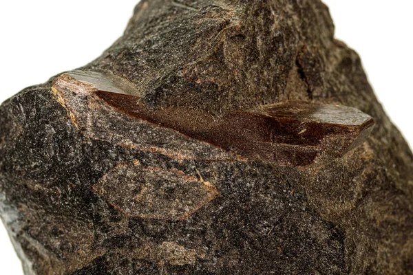 Beyaz arka plan üzerinde bir mineral taş Vesuvianite Makro — Stok fotoğraf