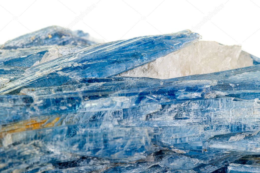 Macro stone kyanite mineral on white background