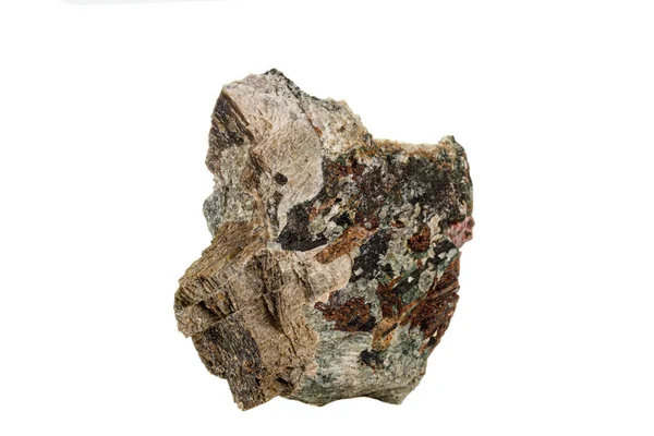 Beyaz arka planda makro taş minerali Aktinolit — Stok fotoğraf