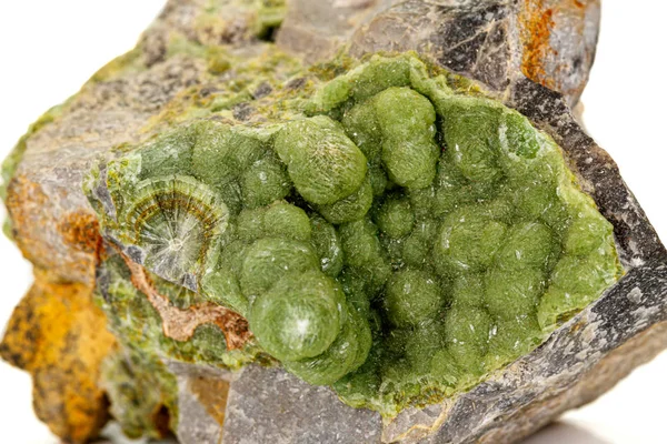 Macro pink Smithsonite mineral stone on microcline on white back — Stock Photo, Image