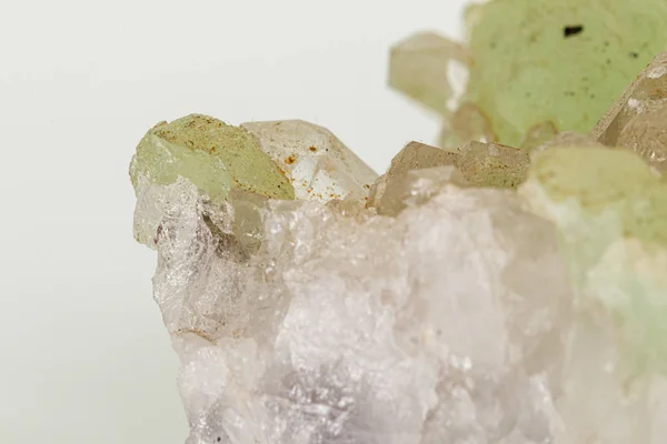 Macro stone mineral Prehnite Babingtonite On a white background — Stock Photo, Image